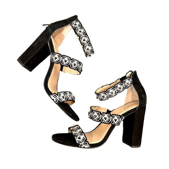 Botkier New York Black Zip Back Gigi Studded Suede Heel Sandals 9M Strappy - Picture 1 of 16